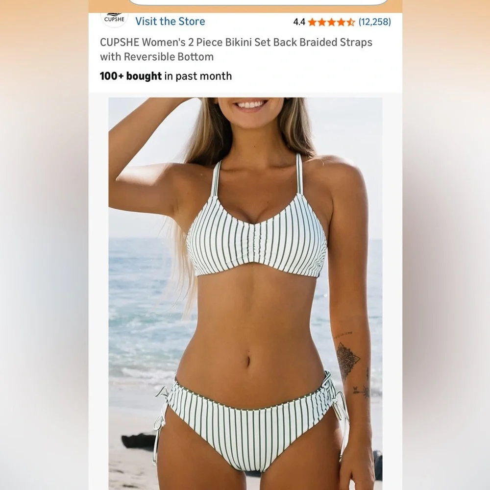 Cupshe Green and White Striped Bikini - Picture 2 of 4
